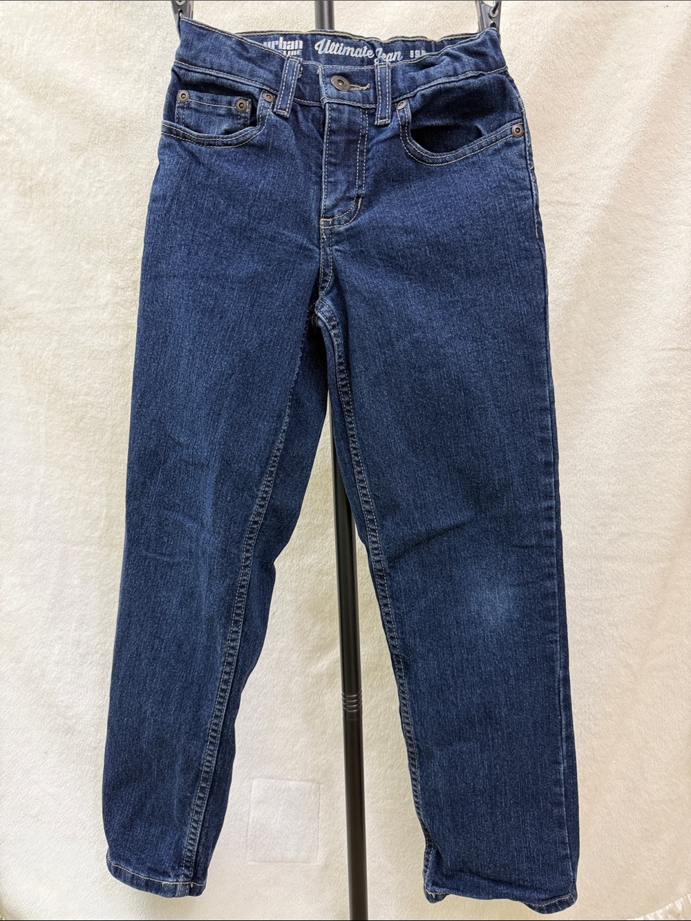 Boys 8 SLIM Straight Cut Urban Pipeline Classic Dark Blue Jeans 22” inseam